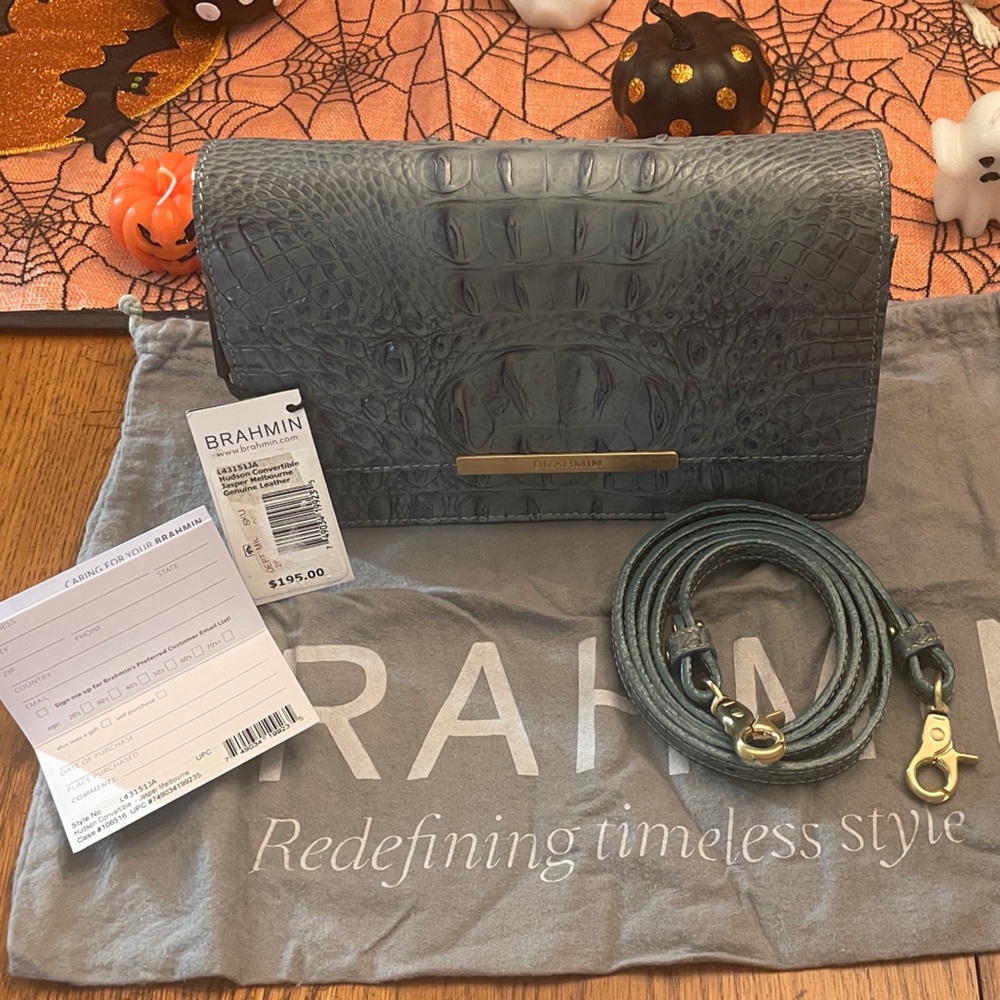 Brahmin Charcoal Crocodile Embossed Clutch